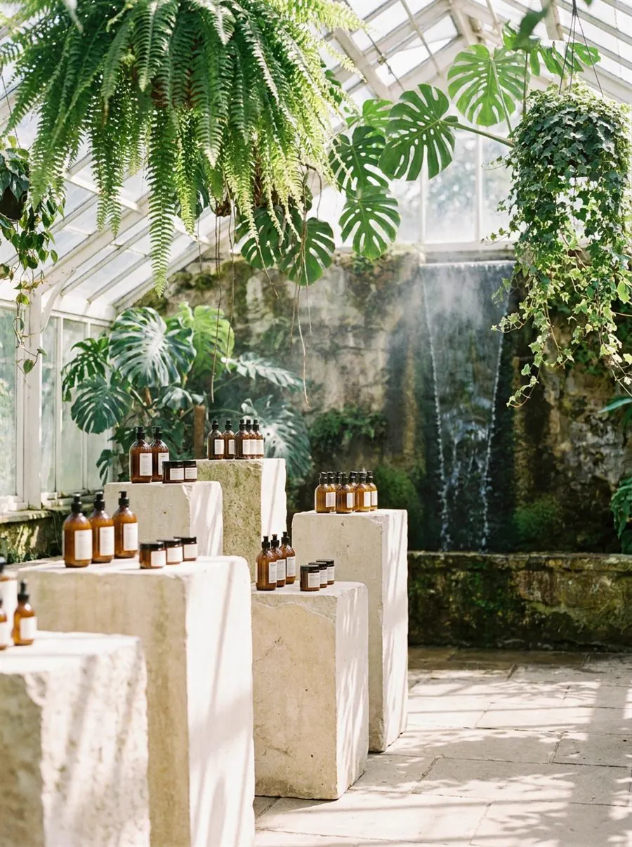 Greenhouse conservatory skincare pop-up environment